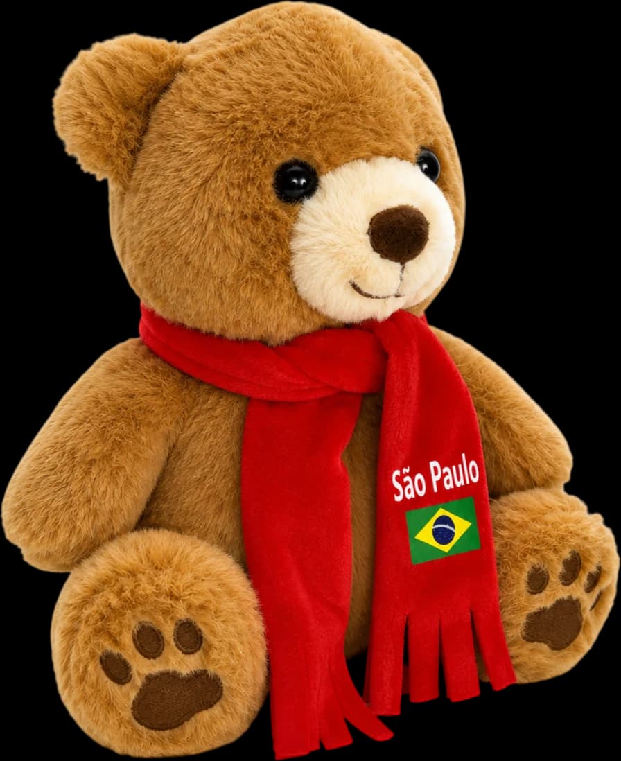 Urso de pelúcia São Paulo sentado, com patas bordadas